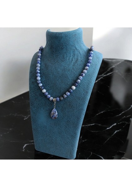 Sodalit Doğal Taş Kolye - Damla Kolye - 8 mm Sade Kolye - Doğal Taş Kolye Bohem Kolye 8 mm Doğal Taş Kolye modelleri