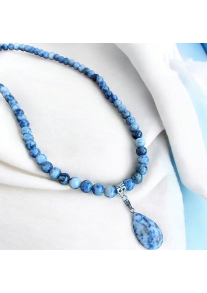Sodalit Doğal Taş Kolye - Damla Kolye - 8 mm Sade Kolye - Doğal Taş Kolye Bohem Kolye 8 mm Doğal Taş Kolye fırsatları
