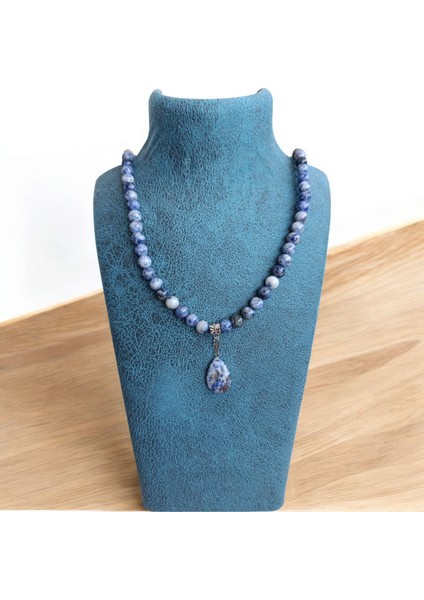 Sodalit Doğal Taş Kolye - Damla Kolye - 8 mm Sade Kolye - Doğal Taş Kolye Bohem Kolye 8 mm Doğal Taş Kolye indirimleri