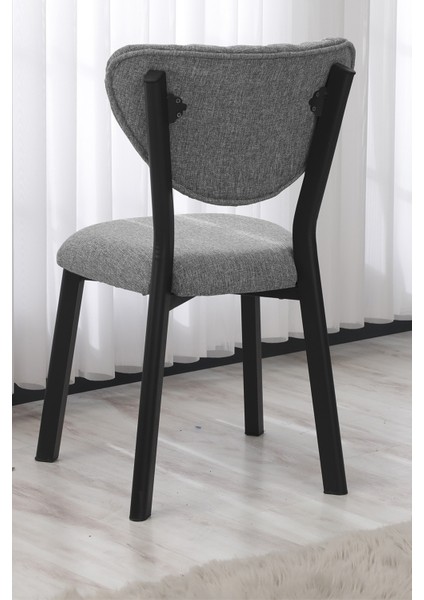 Elma Modeli Kare Mutfak Masa Sandalye Takımı 2 Sandalye 1 Siyah Mermer Desen Masa 70X70 Keten Kumaş