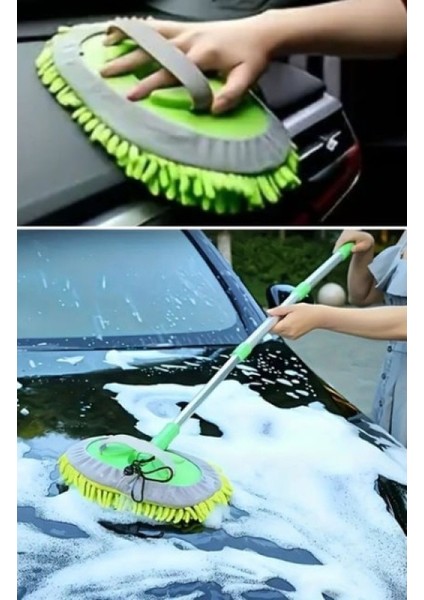 Yedek Mikrofiber Bezli Fosfor Yeşili Eldiven Gibi Kullanılabilen 180 Derece Dönebilen Esnek BaşlıklıTeleskopik Saplı Çizik ve İz Bırakmayan Araba Yıkama Fırçası modelleri