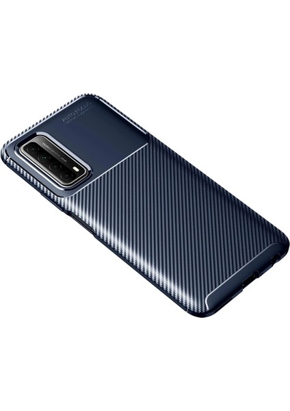 Huawei P Smart 2021 Kılıf Auto Focus Karbon Kapak - Lacivert Drstr