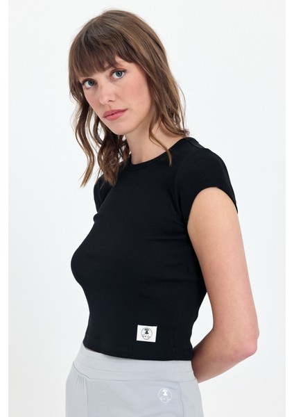 Kısa Kollu Fitilli Bisiklet Yaka T-Shirt