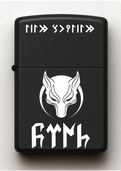 Kurt Orhun Alfabesi Eski Türkçe Desenli Kişiye Özel Isimli Siyah Benzinli Metal Çakmak