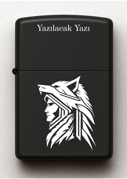 Boğa Desenli Kişiye Özel Isimli Siyah Benzinli Metal Çakmak