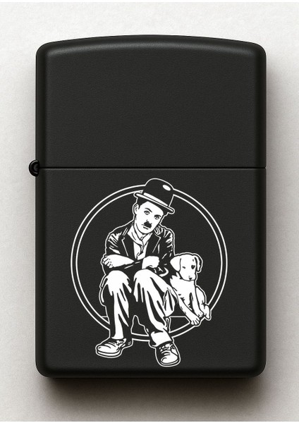 Charlie Chaplin Desenli Kişiye Özel Isimli Siyah Benzinli Metal Çakmak fiyatları