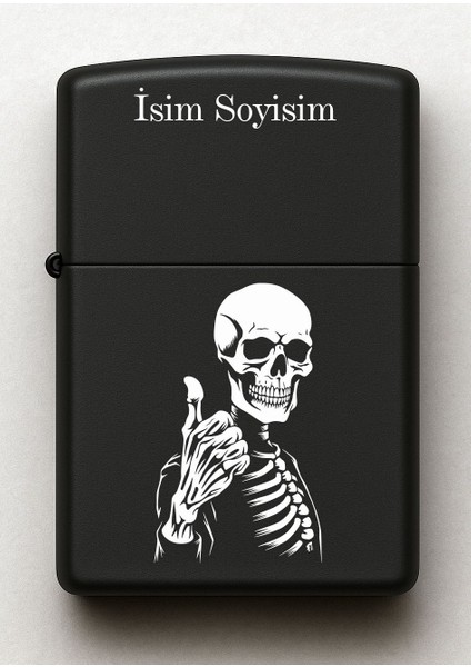 Kuru Kafa Desenli Kişiye Özel Isimli Siyah Benzinli Metal Çakmak 3