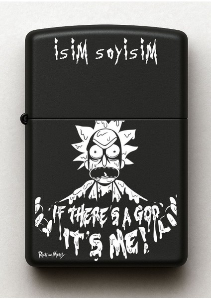 Rick And Morty Toxic Rick Desenli Kişiye Özel Isimli Siyah Benzinli Metal Çakmak