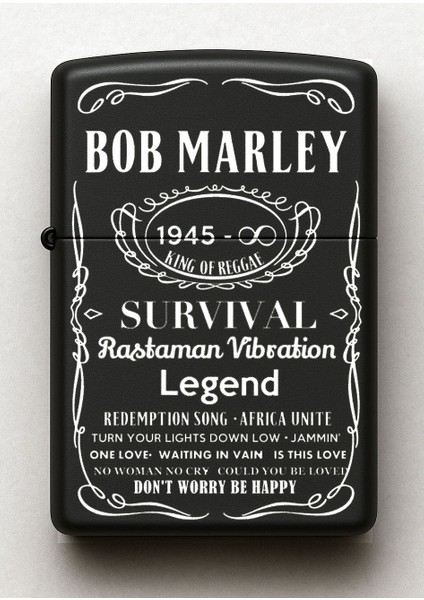 Bob Marley Desenli Kişiye Özel Isimli Siyah Benzinli Metal Çakmak fiyatları