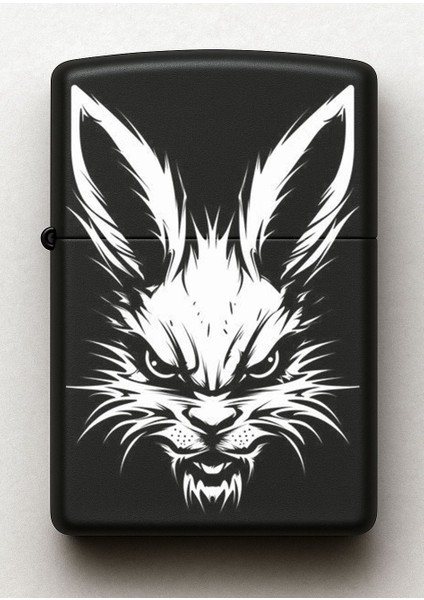 Tavşan Desenli Kişiye Özel Isimli Siyah Benzinli Metal Çakmak