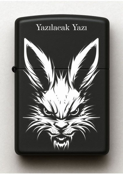 Tavşan Desenli Kişiye Özel Isimli Siyah Benzinli Metal Çakmak fiyatları