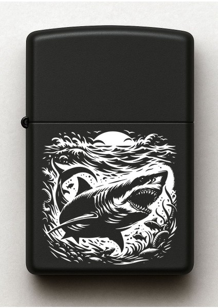 Köpek Balığı Desenli Kişiye Özel Isimli Siyah Benzinli Metal Çakmak fiyatları