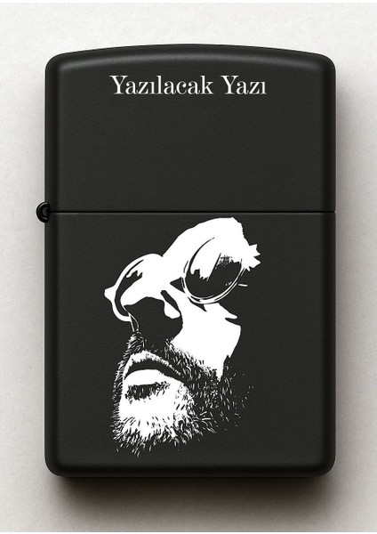 Leon Desenli Kişiye Özel Isimli Siyah Benzinli Metal Çakmak