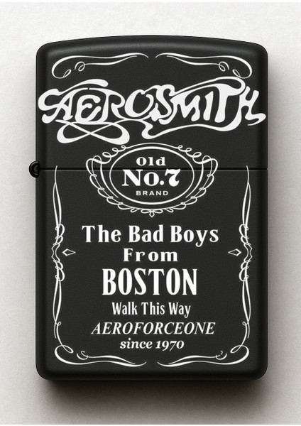 Aerosmith Desenli Kişiye Özel Isimli Siyah Benzinli Metal Çakmak fiyatları