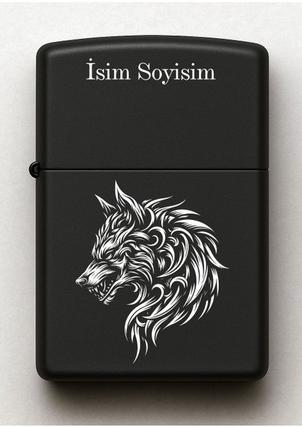 Canavar Desenli Kişiye Özel Isimli Siyah Benzinli Metal Çakmak 3