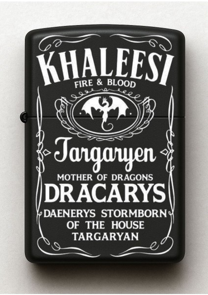 Khaleesi Targaryen Desenli Kişiye Özel Isimli Siyah Benzinli Metal Çakmak fiyatları