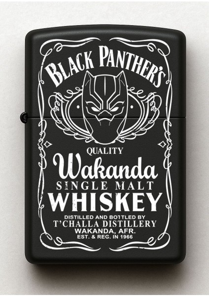 Black Panther Wakanda Desenli Kişiye Özel Isimli Siyah Benzinli Metal Çakmak fiyatları
