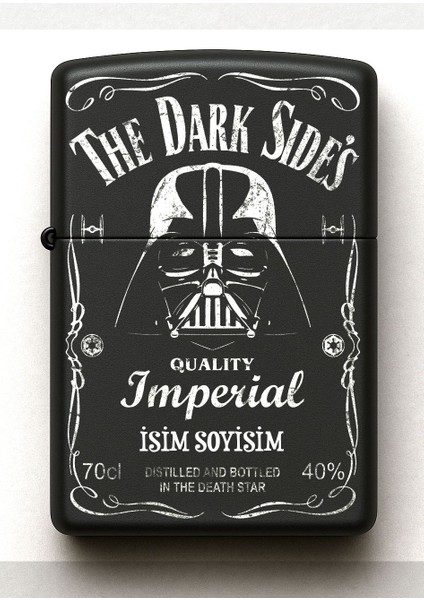 The Dark Sides Darth Vader Desenli Kişiye Özel Isimli Siyah Benzinli Metal Çakmak