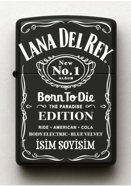 Lana Del Rey Desenli Kişiye Özel Isimli Siyah Benzinli Metal Çakmak