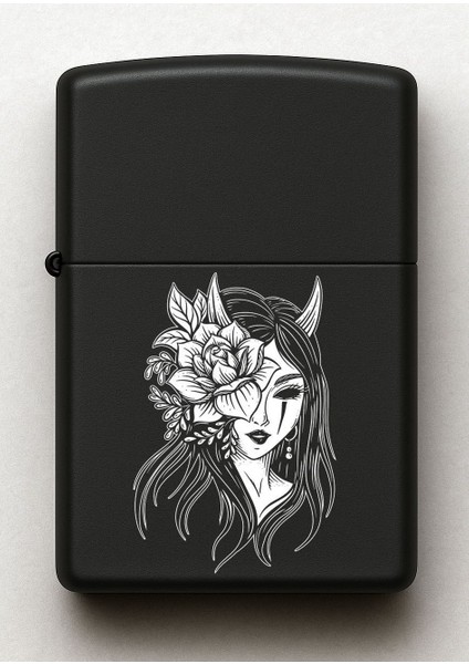 Gothik Cadı Desenli Kişiye Özel Isimli Siyah Benzinli Metal Çakmak fiyatları