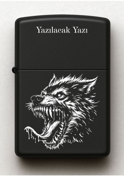Canavar Desenli Kişiye Özel Isimli Siyah Benzinli Metal Çakmak 2
