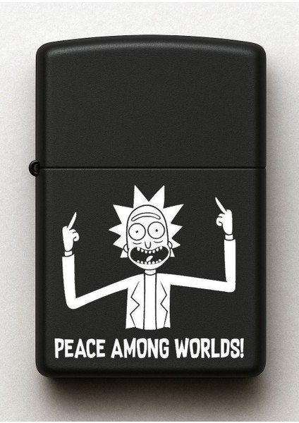 Rick And Morty Peace Among Worlds Desenli Kişiye Özel Isimli Siyah Benzinli Metal Çakmak fiyatları