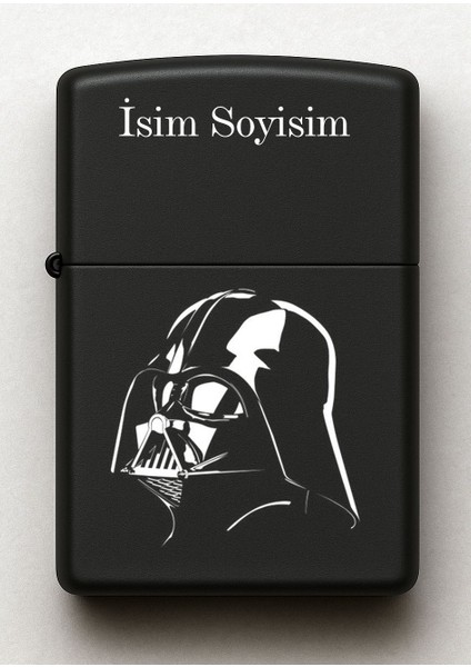 Darth Vader Desenli Kişiye Özel Isimli Siyah Benzinli Metal Çakmak 2