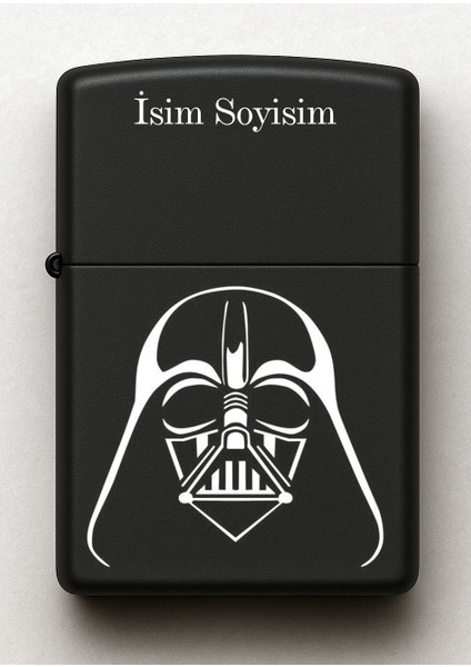 Darth Vader Desenli Kişiye Özel Isimli Siyah Benzinli Metal Çakmak