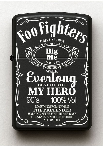 Foo Fighters Desenli Kişiye Özel Isimli Siyah Benzinli Metal Çakmak fiyatları