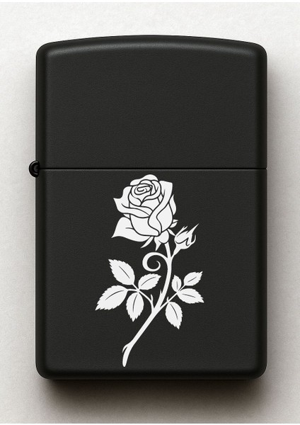 Gül Çiçek Desenli Kişiye Özel Isimli Siyah Benzinli Metal Çakmak fiyatları