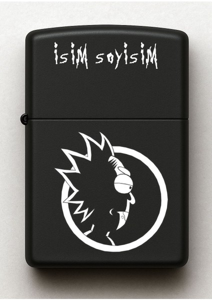 Rick And Morty Grandpa Rick Desenli Kişiye Özel Isimli Siyah Benzinli Metal Çakmak