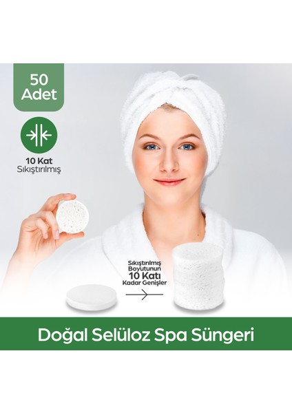Sıkıştırılmış Yüz Temizleme Süngeri, Doğal Selüloz, Kozmetik Spa Süngeri, 50 Adet