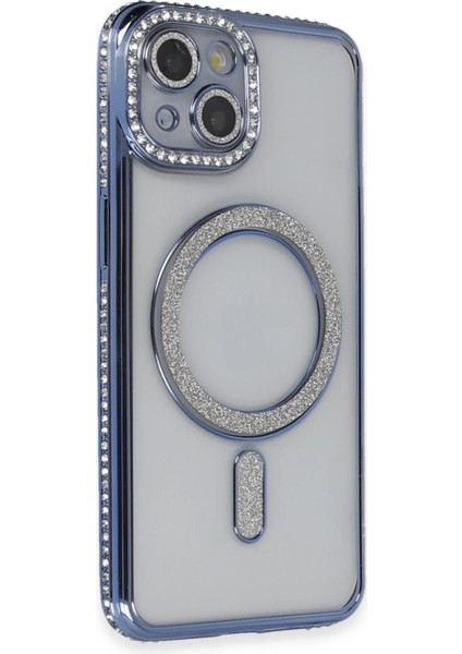 Iphone 14 Kılıf Joke Simli Magneticsafe Kılıf - Mavi Drstr