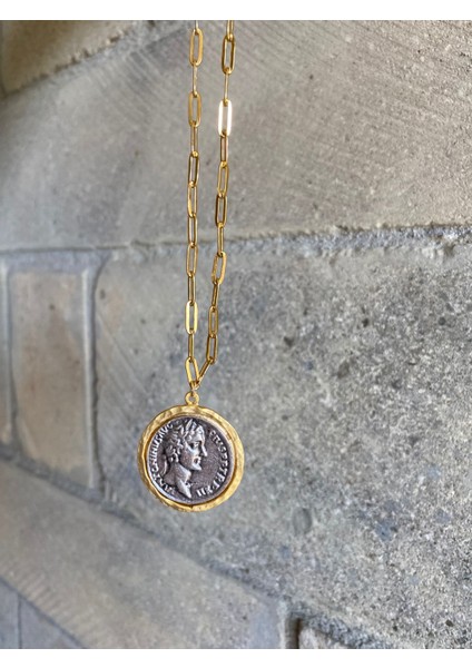 Antik Para Madalyon Çelik Gold Kolye modelleri