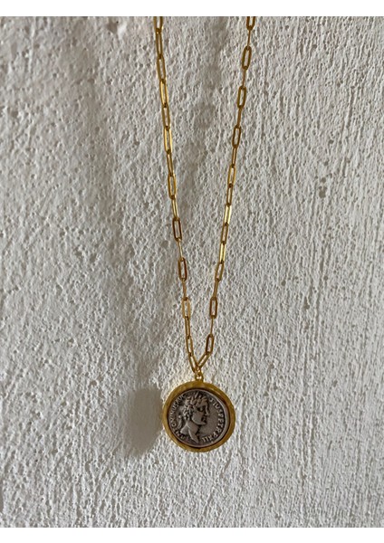 Antik Para Madalyon Çelik Gold Kolye fırsatları