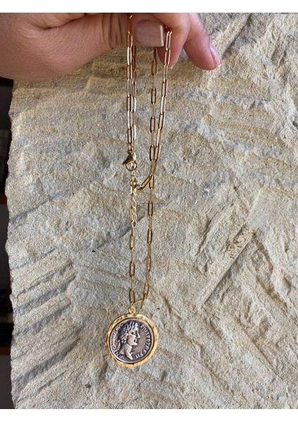 Antik Para Madalyon Çelik Gold Kolye indirimleri