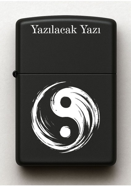 Ying Yang Sembolü Kişiye Özel Isimli Siyah Benzinli Metal Çakmak