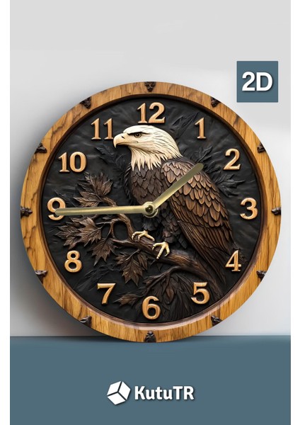 Ahşap Yuvarlak Duvar Saati, Kuvars Hareketli, 2d Kartal Deseni, SDW024 fiyatları