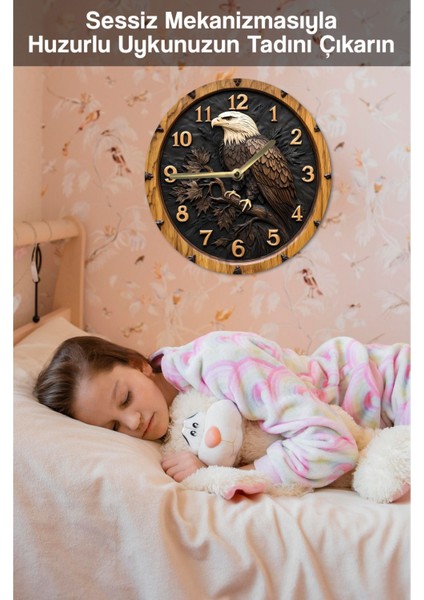 Ahşap Yuvarlak Duvar Saati, Kuvars Hareketli, 2d Kartal Deseni, SDW024 modelleri