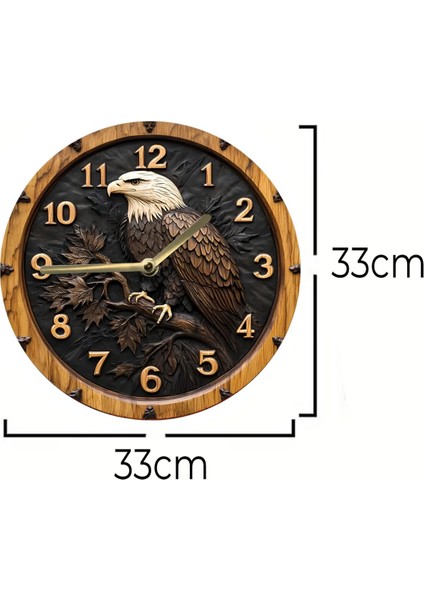 Ahşap Yuvarlak Duvar Saati, Kuvars Hareketli, 2d Kartal Deseni, SDW024 indirimleri