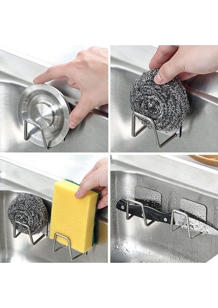 Yapışkanlı Paslanmaz Çelik Bulaşık Sünger Tutucu Bulaşık Süngeri Tutacağı Askı 4 Adet M- Sng1