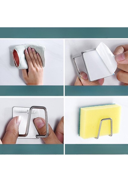Yapışkanlı Paslanmaz Çelik Bulaşık Sünger Tutucu Bulaşık Süngeri Tutacağı Askı 4 Adet M- Sng1