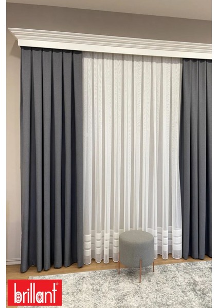 Keten Kırçıllı Gri Renk 1/2,5 Normal Pile Kalın Tek Kanat Fon Perde modelleri