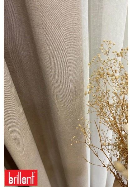 Keten Kum Beji Renk 1/2,5 Normal Pile Kalın Tek Kanat Fon Perde