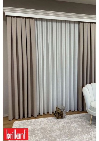 Keten Kum Beji Renk 1/2,5 Normal Pile Kalın Tek Kanat Fon Perde modelleri