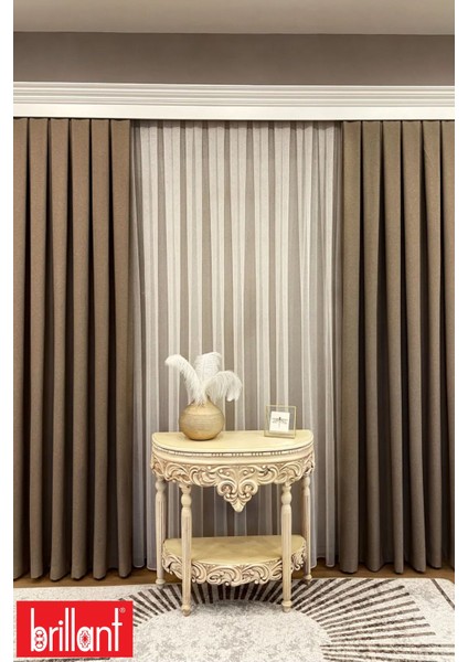 Keten Sütlü Kahve Renk 1/2,5 Normal Pile Kalın Tek Kanat Fon Perde modelleri