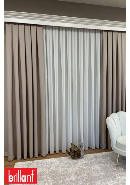 Keten Bej Renk 1/2,5 Normal Pile Kalın Tek Kanat Fon Perde fırsatları