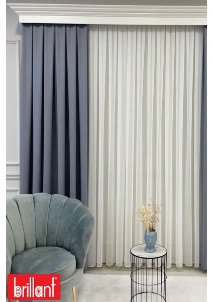 Keten Mavi Gri Renk 1/2,5 Normal Pile Kalın Tek Kanat Fon Perde fırsatları