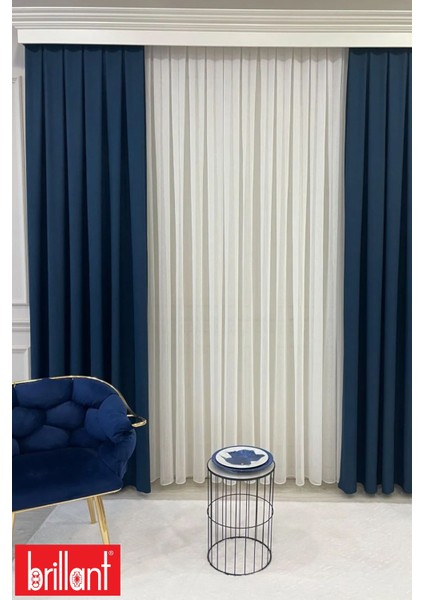 Keten Lacivert Renk 1/2,5 Normal Pile Kalın Tek Kanat Fon Perde fiyatları