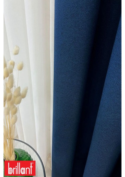 Keten Lacivert Renk 1/2,5 Normal Pile Kalın Tek Kanat Fon Perde